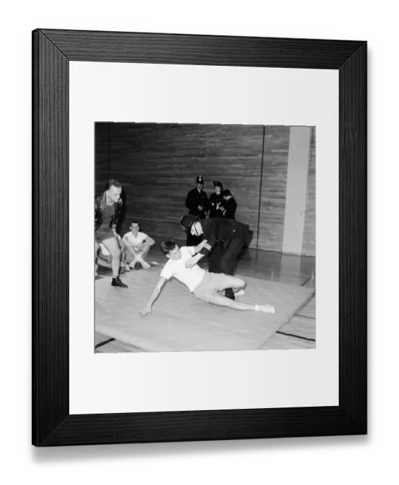 Framed Print : English police officers watch & take part in a hand to hand fighting training session