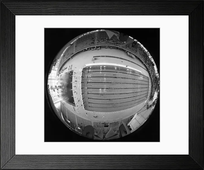 Framed Print : A fish-eye view of the Olympic swimming pool in Munich, used for the Olympic Games Framed Print : A fish-eye view of the Olympic swimming pool in Munich, used for the Olympic Games