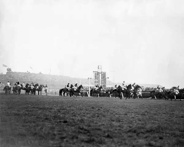 The false start to the 1952 Grand National as some of the horses broke away from