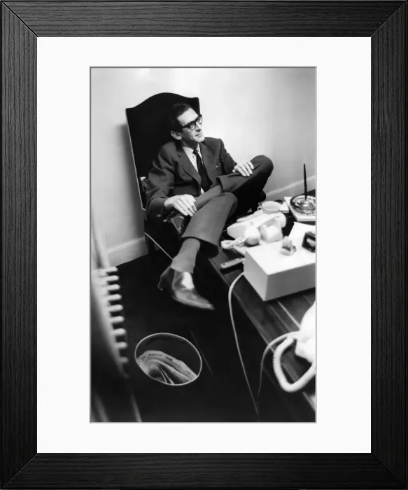 Framed Print : Television presneter Denis Norden sits, a lonely figure at his partnership desk Framed Print : Television presneter Denis Norden sits, a lonely figure at his partnership desk