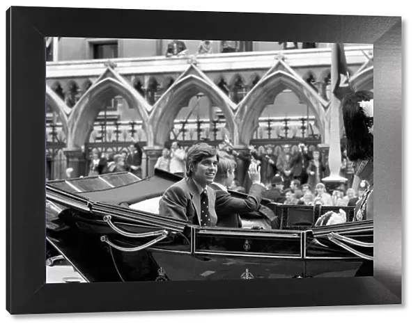 Prince Andrew: sitting in the back of a horse drawn carriage during Silver Jubilee