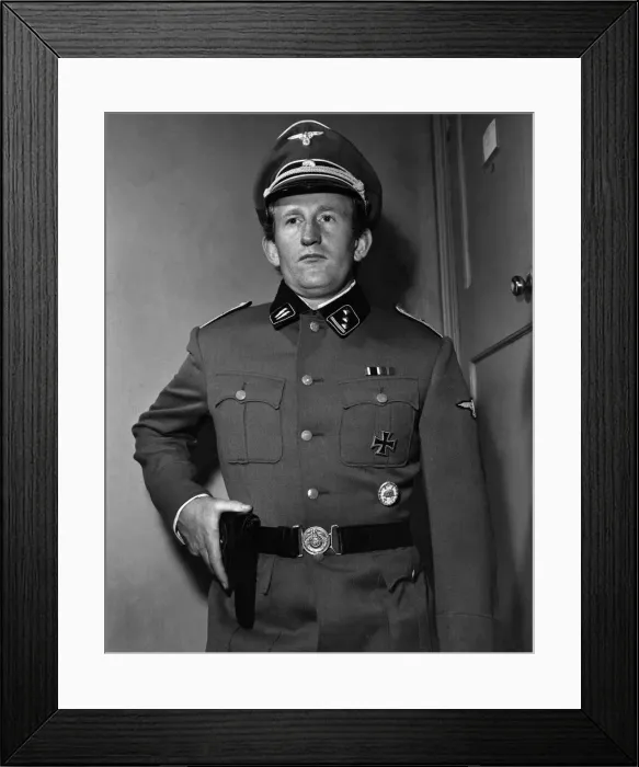 Framed Print : Lance Percival wearing his SS. costume for the part he will play in Framed Print : Lance Percival wearing his SS. costume for the part he will play in