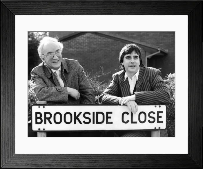 Framed Print : Scriptwriter Phil Redmond on the set of his new Channel Four soap opera Brookside