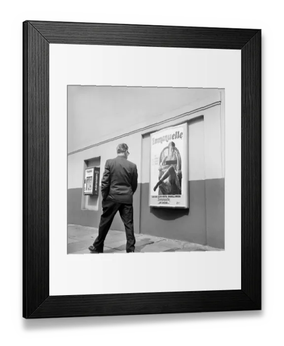 Framed Print : Cinema Manager at A. B. C. Cinemax Cheltenham covers up the bare boobs Framed Print : Cinema Manager at A. B. C. Cinemax Cheltenham covers up the bare boobs