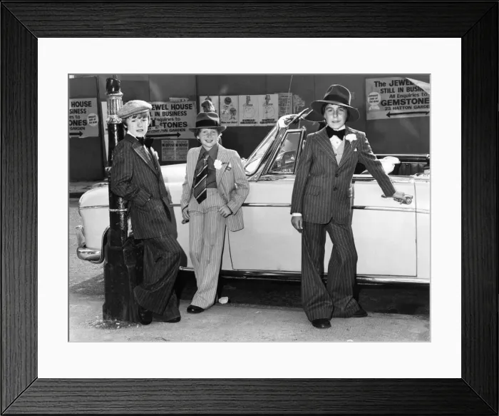 Framed Print : Modelling Bugsy Malone fashions, John Maunsell aged 12, (left Framed Print : Modelling Bugsy Malone fashions, John Maunsell aged 12, (left