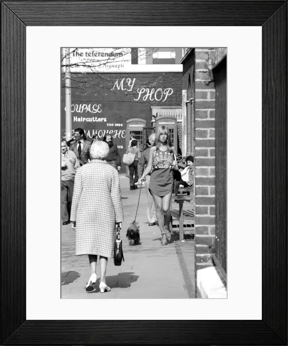 Framed Print : Woman taking her dog for a walk on Kings Road in Chelsea Framed Print : Woman taking her dog for a walk on Kings Road in Chelsea