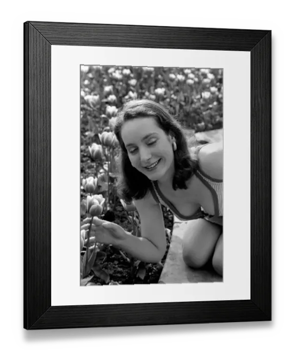 Framed Print : 21 years old Marie France in her local park. April 1975 75-2111-007 Framed Print : 21 years old Marie France in her local park. April 1975 75-2111-007