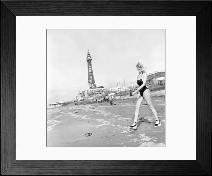 Framed Print : Glamour: Beach Fashion at Blackpool. March 1975 75-1705-002 Framed Print : Glamour: Beach Fashion at Blackpool. March 1975 75-1705-002