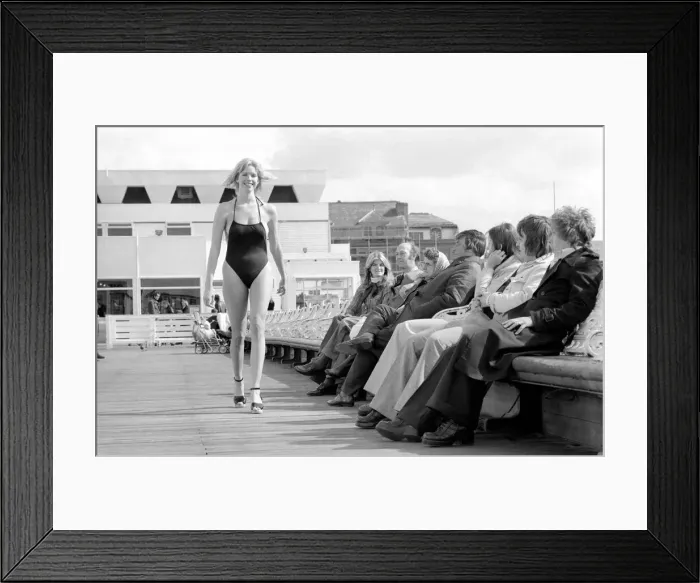 Framed Print : Glamour: Beach Fashion at Blackpool. March 1975 75-1705-009 Framed Print : Glamour: Beach Fashion at Blackpool. March 1975 75-1705-009