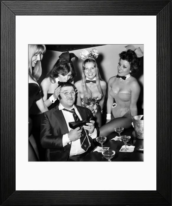 Framed Print : Comedian Les Dawson celebrating the news that on of his half hour shows had been selected Framed Print : Comedian Les Dawson celebrating the news that on of his half hour shows had been selected