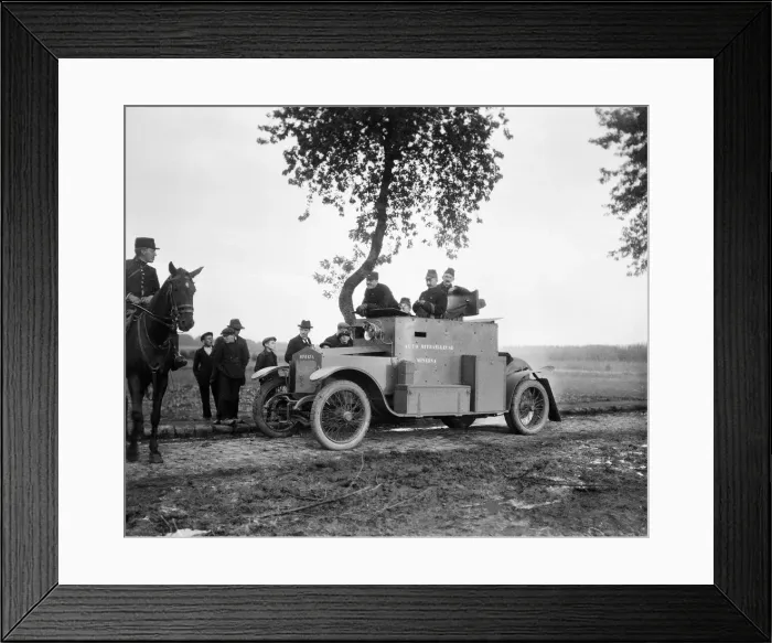 Framed Print : Belgian army armoured car seen here close to Termonde. circa September 1914 Framed Print : Belgian army armoured car seen here close to Termonde. circa September 1914