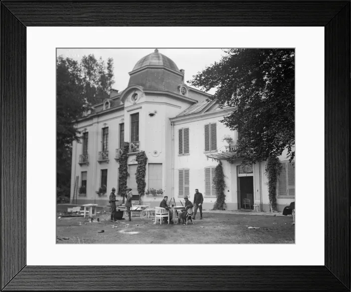 Framed Print : Exterior of Chateau at Sempsl which German soldiers ransacked before being recaptured