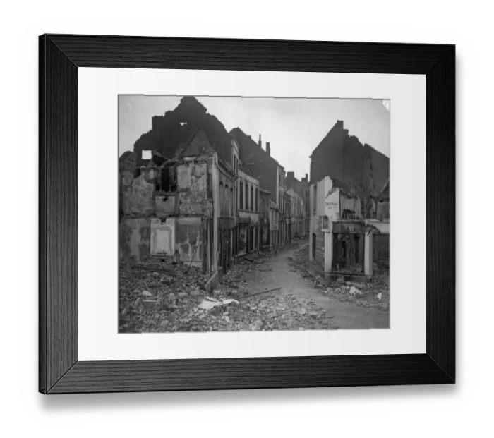Framed Print : The remains of the Belgium town of Termonde after the German Army fired the town during