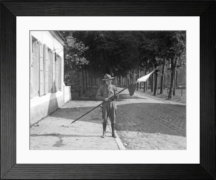 Framed Print : Belgian boy scout with a lance he captured from a German Uhlan soldier he had shot Framed Print : Belgian boy scout with a lance he captured from a German Uhlan soldier he had shot