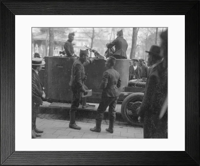 Framed Print : Mr George Straus a Belgian American seen here manning a armoured car in Antwerp Framed Print : Mr George Straus a Belgian American seen here manning a armoured car in Antwerp