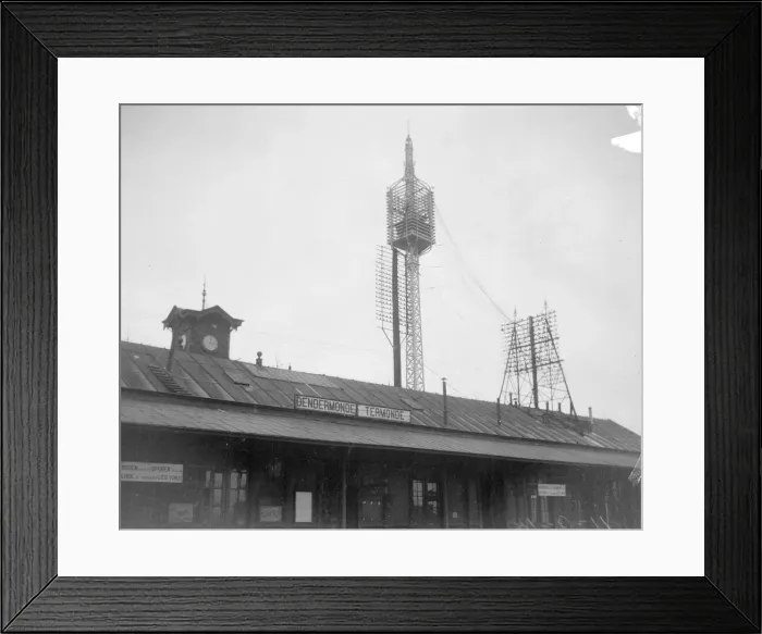 Framed Print : The Railway and Telegraph station at Termonde following the its recapture by the Belgian Framed Print : The Railway and Telegraph station at Termonde following the its recapture by the Belgian