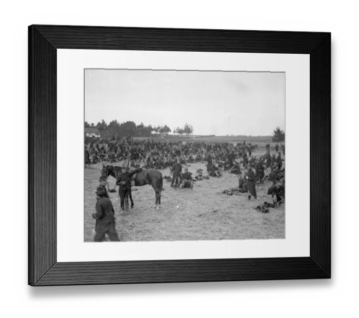 Framed Print : Belgian soldiers seen here resting in a field close to Wiesl after the fall of Louvain Framed Print : Belgian soldiers seen here resting in a field close to Wiesl after the fall of Louvain