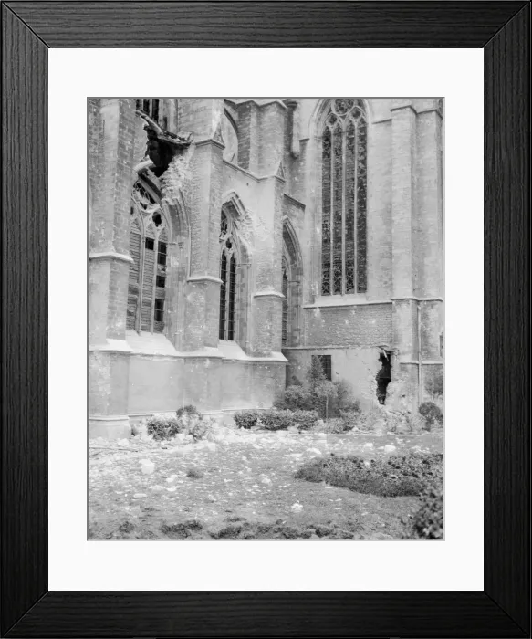 Framed Print : The church at Termonde showing the scars left by German shelling September 5th 1914