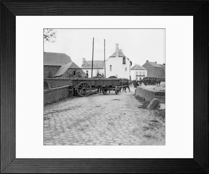 Framed Print : French Dragoons seen here removing a barricade across a bridge close to the Waterloo