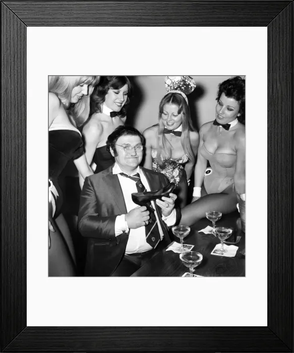 Framed Print : Comedian Les Dawson celebrating the news that on of his half hour shows had been selected Framed Print : Comedian Les Dawson celebrating the news that on of his half hour shows had been selected