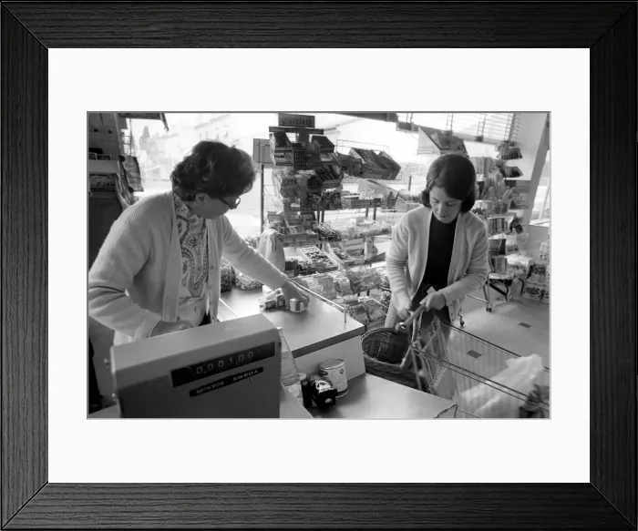 Framed Print : French housewife Mrs Maria Quaranta at the local supermarket, shopping for food Framed Print : French housewife Mrs Maria Quaranta at the local supermarket, shopping for food