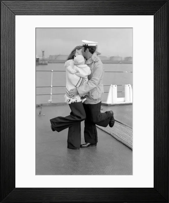 Framed Print : Reunion - Sailors. H. M. S. Baccante. Simply flying into each other arms