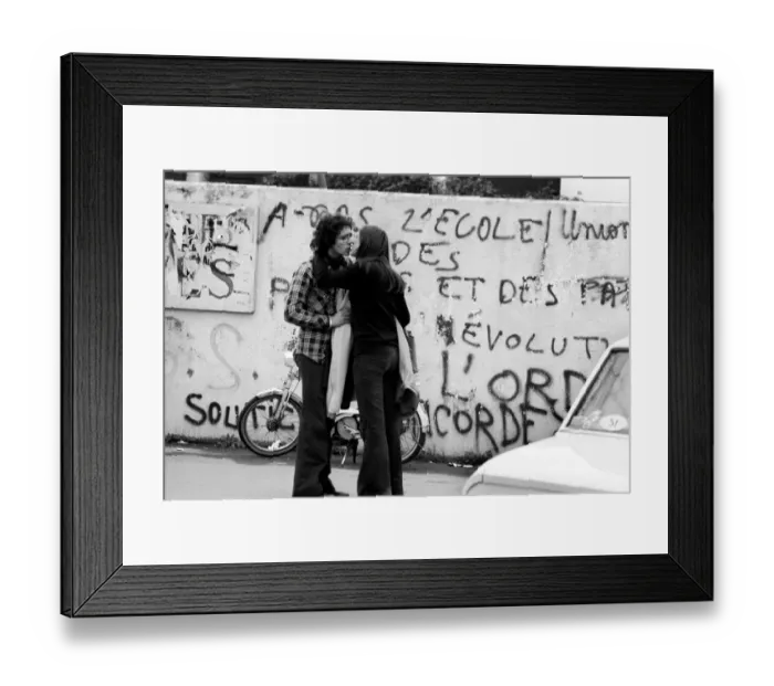 Framed Print : Two pupils at a large 3, 000 pupil school at L Union near Toulouse say goodbye with a