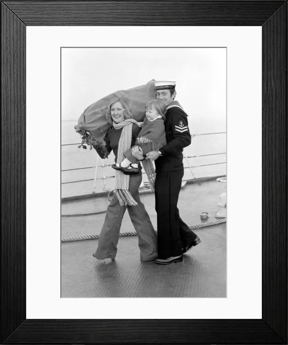 Framed Print : Reunion - Sailors. H. M. S. Baccante. With a kit bag decorated with holly