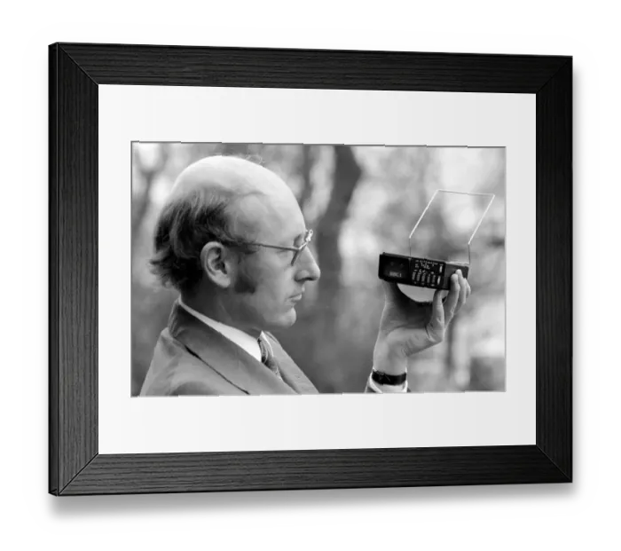 Framed Print : Worlds 1st pocket TV. : Sinclair Radionics. Managing Director of Sinclair Radionics, Mr