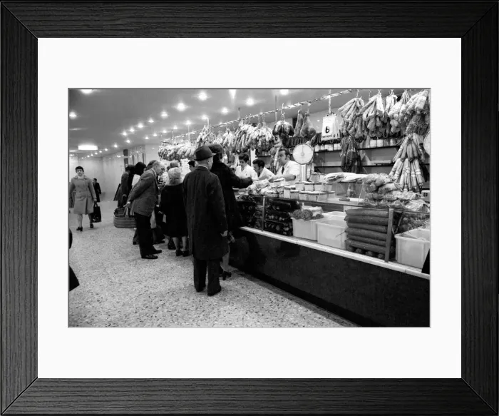 Framed Print : Local people queuing for meat at Boucherie Bernard'the largest butcher Framed Print : Local people queuing for meat at Boucherie Bernard'the largest butcher
