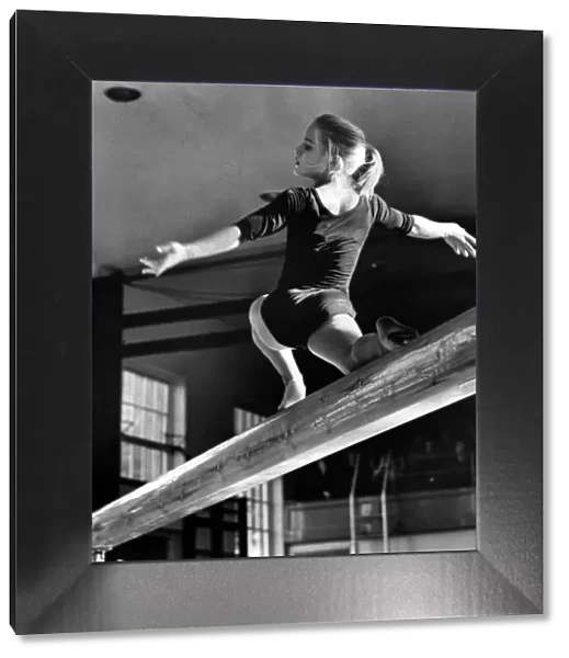 Hallie Sheriff gymnast seen here on the beam. February 1966 P008050