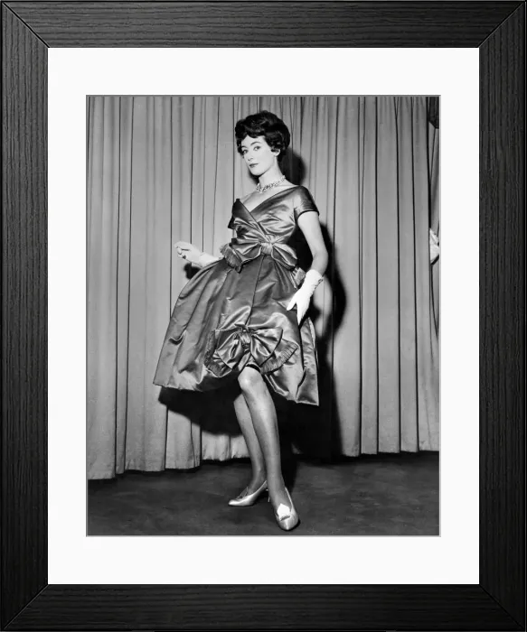 Framed Print : Pat O Reilly modeling a short evening dress called Amour Framed Print : Pat O Reilly modeling a short evening dress called Amour