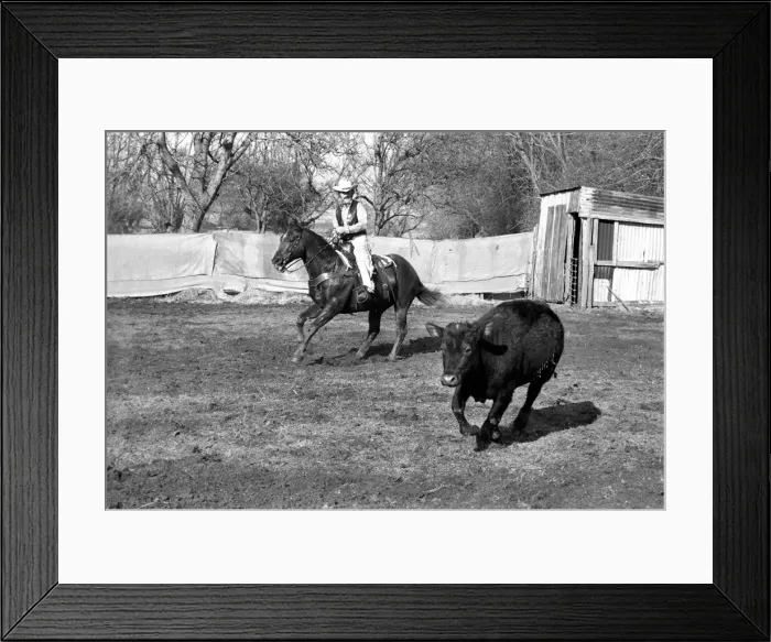 Framed Print : Farmer Bill Frith of Appledore, Kent, in cowboy dress and spurs