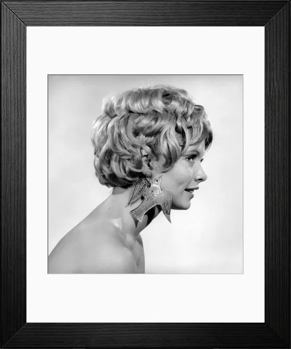 Framed Print : Christmas Earrings: Uschi Bernell modelling Christmas design earrings. 1965 D178-005 Framed Print : Christmas Earrings: Uschi Bernell modelling Christmas design earrings. 1965 D178-005