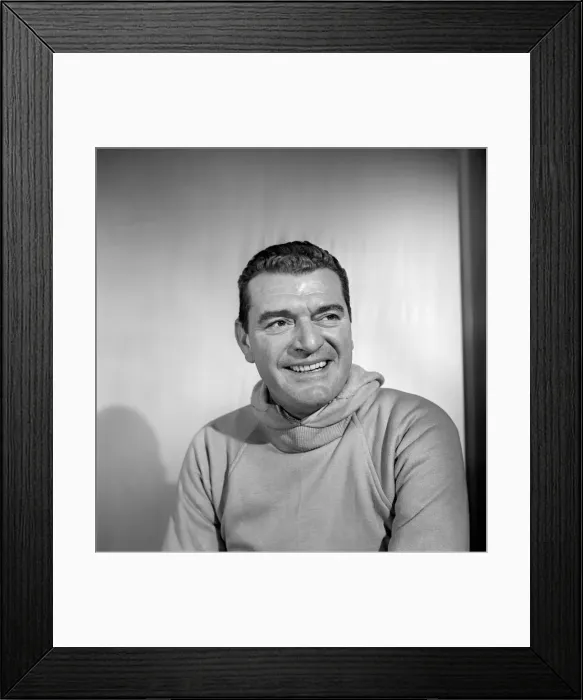 Framed Print : Clothing: Fashion: Menswear. Man wearing hooded sweat shirt. 1958 B116-003