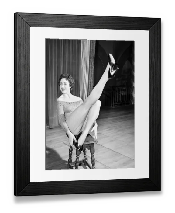 Framed Print : Show girl in costume seen here on stage. 1966