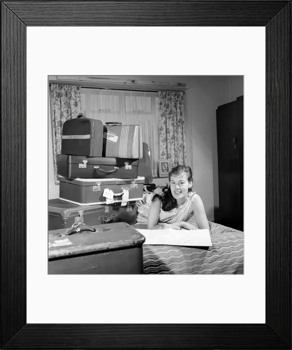 Framed Print : Holiday Packing: Gwendolen Tulley deciding what to pack for her adventure holiday Framed Print : Holiday Packing: Gwendolen Tulley deciding what to pack for her adventure holiday
