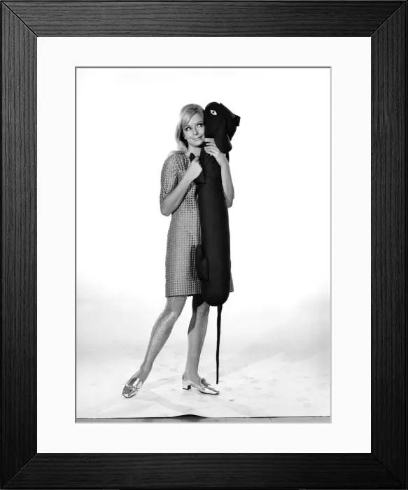 Framed Print : Model Anna Maria Greaves with Roly dog soft toy and draft excluder. 1959 D169-013 Framed Print : Model Anna Maria Greaves with Roly dog soft toy and draft excluder. 1959 D169-013
