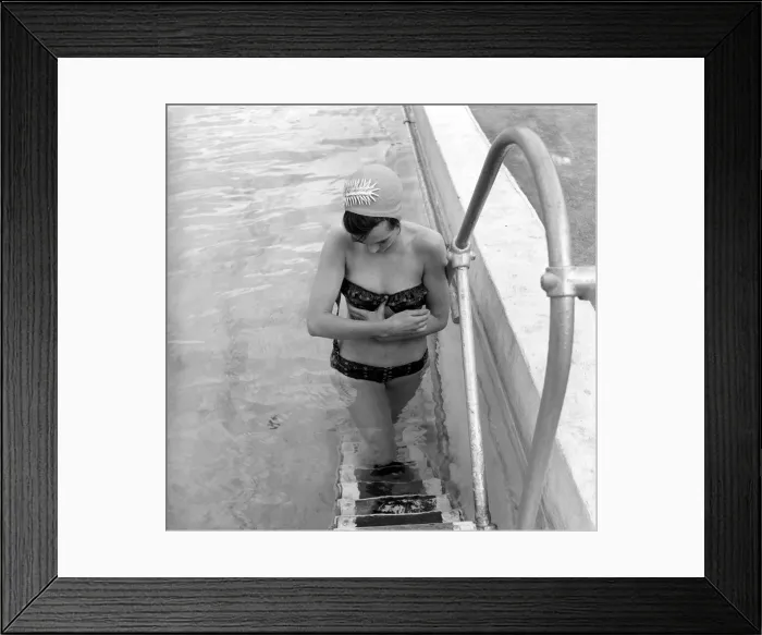Framed Print : Judy Roberts who has an unusual job she is a swimming costume tester Framed Print : Judy Roberts who has an unusual job she is a swimming costume tester