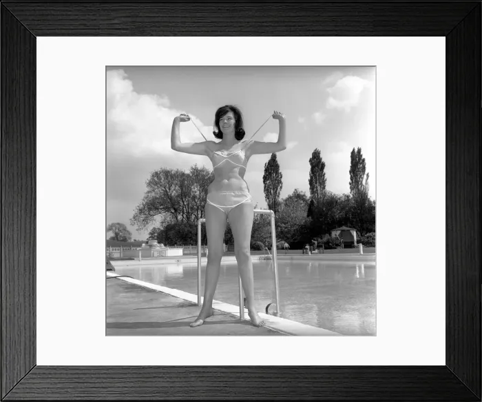 Framed Print : Judy Roberts who has an unusual job she is a swimming costume tester Framed Print : Judy Roberts who has an unusual job she is a swimming costume tester