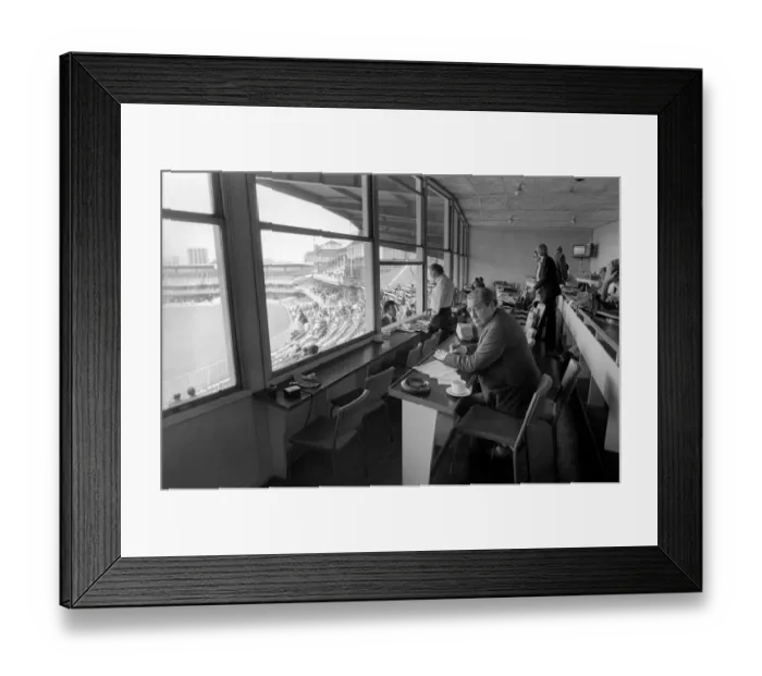 Framed Print : Cricket commentator John Arlott in the Press Box at Lord s. June 1980 Framed Print : Cricket commentator John Arlott in the Press Box at Lord s. June 1980