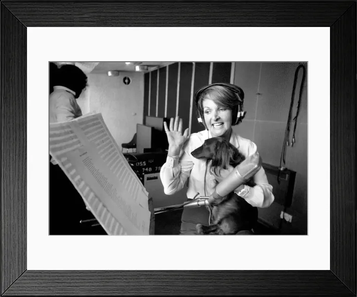 Framed Print : Actress Penelope Keith makes a record about a Dachsund dog. June 1980 80-03067-005 Framed Print : Actress Penelope Keith makes a record about a Dachsund dog. June 1980 80-03067-005