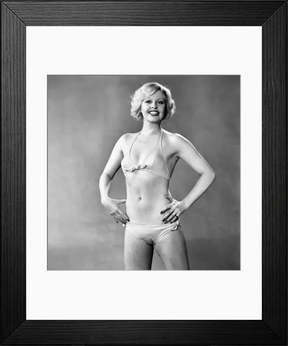 Framed Print : Humour / Smiling: Model June Hodgson - in bikini and exercising in a Leotard Framed Print : Humour / Smiling: Model June Hodgson - in bikini and exercising in a Leotard
