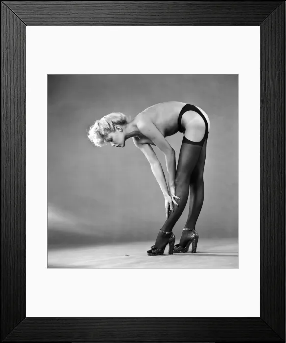 Framed Print : Glamour. Stocking Fashion. Jilly Johnson. February 1975 75-00713-003