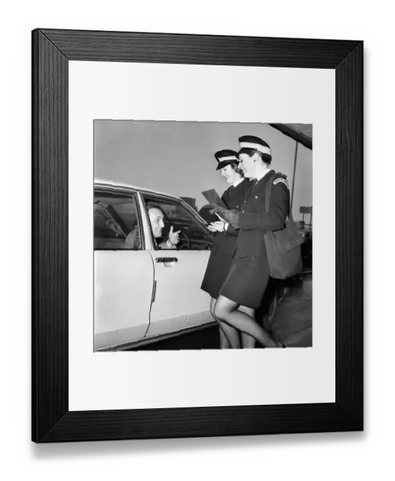 Framed Print : Beauty Queen Traffic Wardens. Travellers St Londons Heathrow Airport may have their