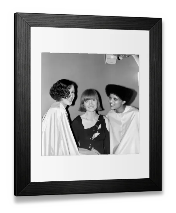 Framed Print : Hair Fashion Talk. L / R Bernadette (one eyed wave), Liz Batchelor (bob with fringe Framed Print : Hair Fashion Talk. L / R Bernadette (one eyed wave), Liz Batchelor (bob with fringe