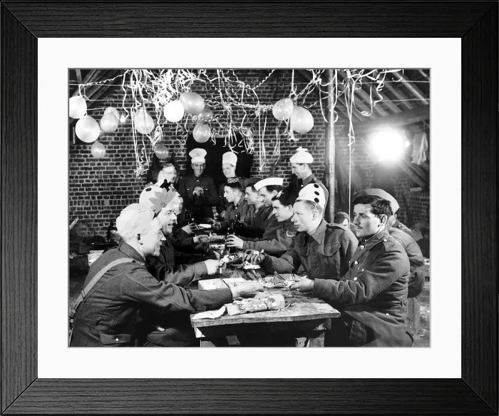 Framed Print : Christmas for British troops in France December 1939 Pulling crackers after Framed Print : Christmas for British troops in France December 1939 Pulling crackers after