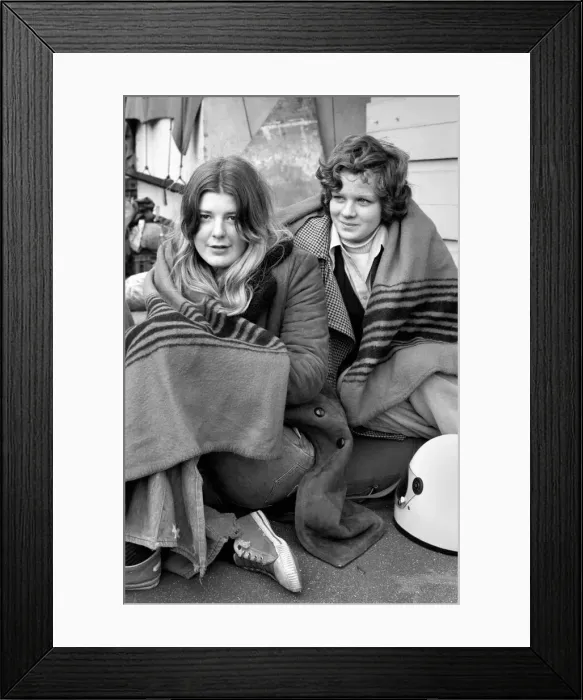 Framed Print : Queued for Pop Group Led Zeppelin Concert. Young girl fans wrap themselves up in blankets Framed Print : Queued for Pop Group Led Zeppelin Concert. Young girl fans wrap themselves up in blankets