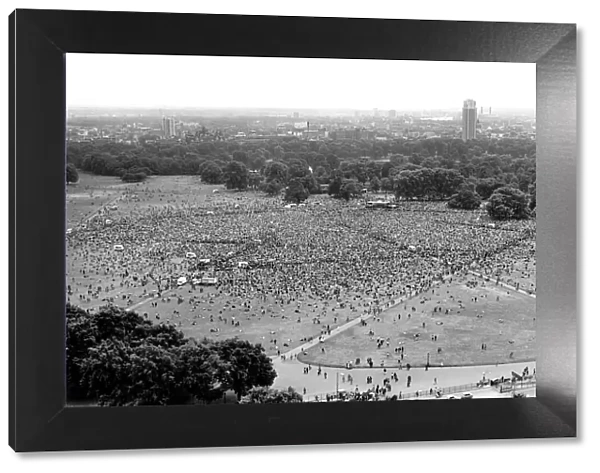 Hyde Park Pop Festival. Aerial view of the scene at Hyde Park Corner today