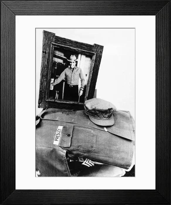 Framed Print : Elvis Presleys neatly folded army uniform Framed Print : Elvis Presleys neatly folded army uniform